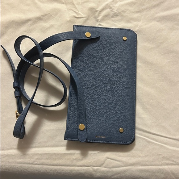 Cuyana Handbags - Cuyana Navy Leather Crossbody with Gold Details